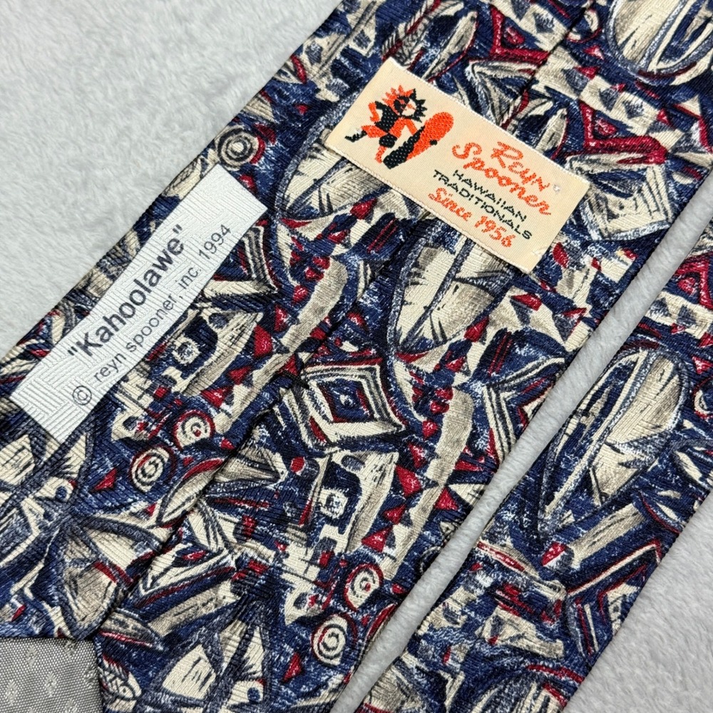 Reyn Spooner Kahoolawe Tie Mens OS Blue Red Geometric Abstract Silk 1994 USA